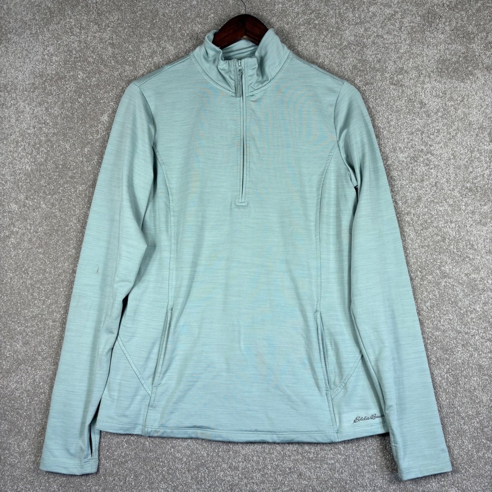 Eddie Bauer Womens L Sage Green Heathered Quarter Zip Pullover Activewear Jacket